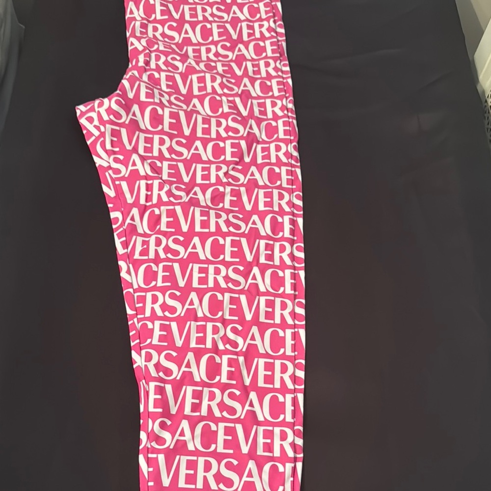 Versace Bold Pink and Black Logo Leggings